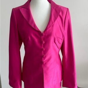 Vintage Rena Lange Pink Silk Blazer Size 12 Fuchsia 80s colorblock luxury chic